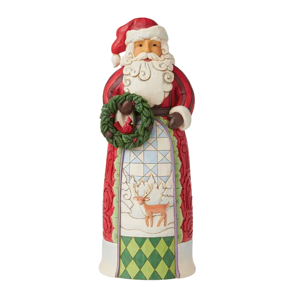 Statue Santa Holding Wreath
