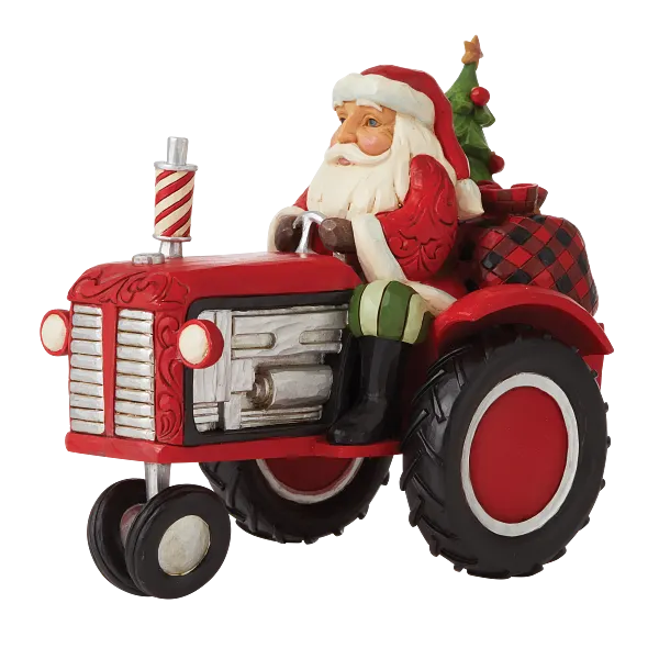 Santa Driving Tractor Figurine